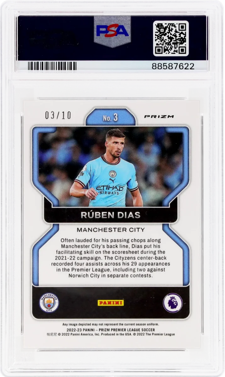 2022 Panini Prizm EPL Gold Prizm | Mancity Treble Year | Ruben Dias #3 back