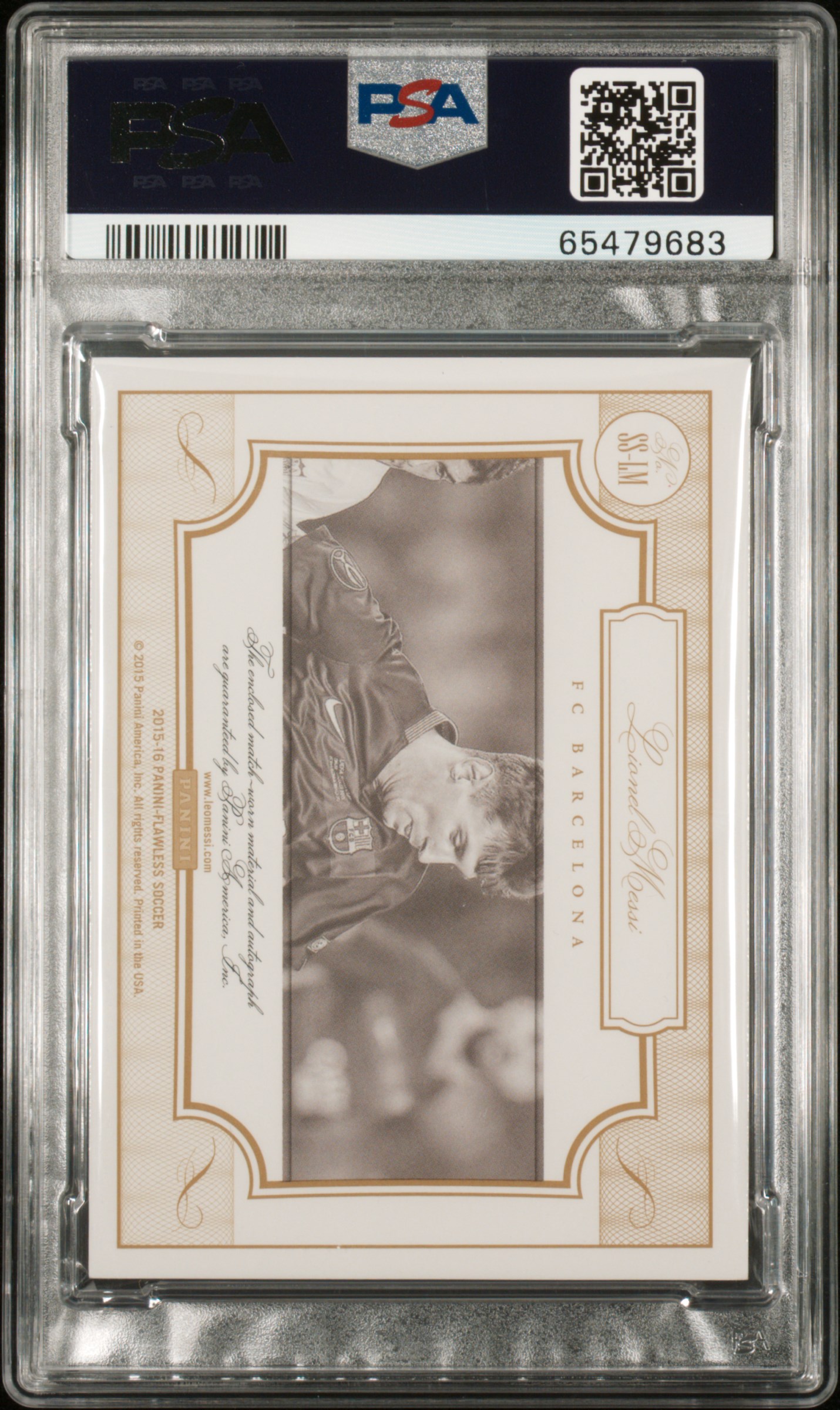 2015 Panini Flawless Lionel Messi Sole Of The Game PSA 8 Auto 10 back