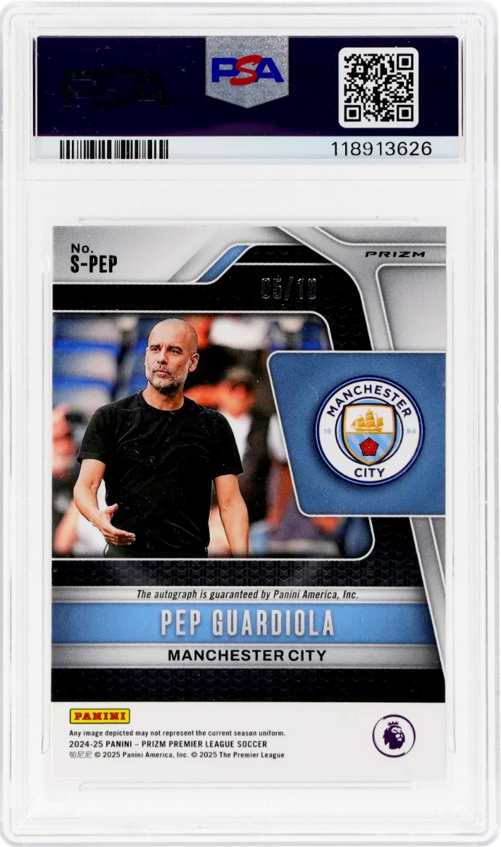 2024 Prizm EPL Pep Guardiola Gold Prizm Auto PSA 10 back