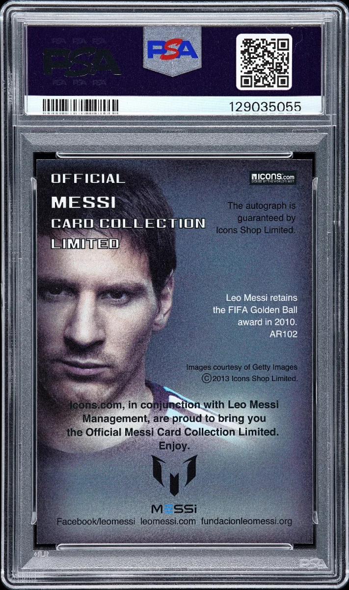 2013 Icons Lionel Messi Gold 1/3 Limited Collection Golden Ball Ballon d'Or PSA 10 Auto 10 back