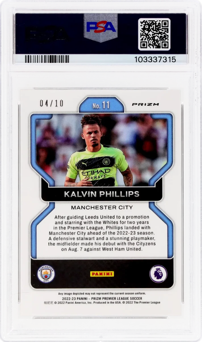 2022 Panini Prizm EPL Gold Prizm | Mancity Treble Year | Klavin Phillips #11 back