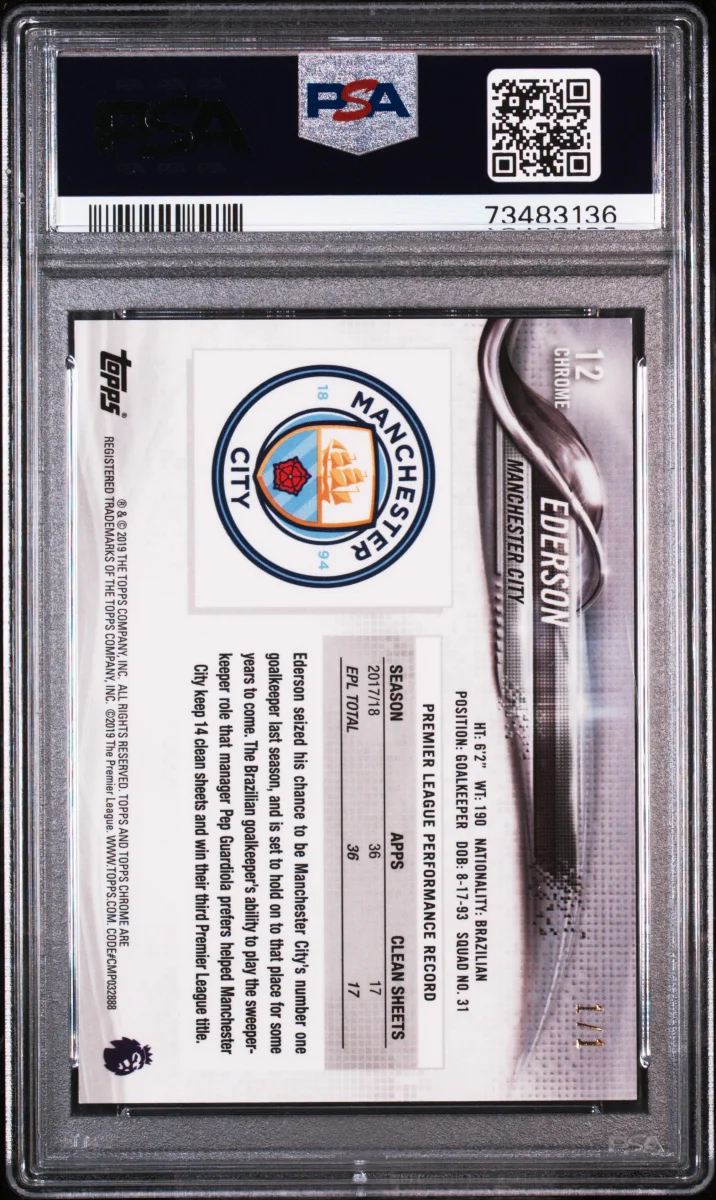 2018 topps chrome ederson superfractor 1/1 — back