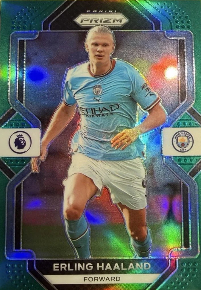 2022 Panini Prizm EPL Green /5 Prizm Mancity Treble Year Haaland #9