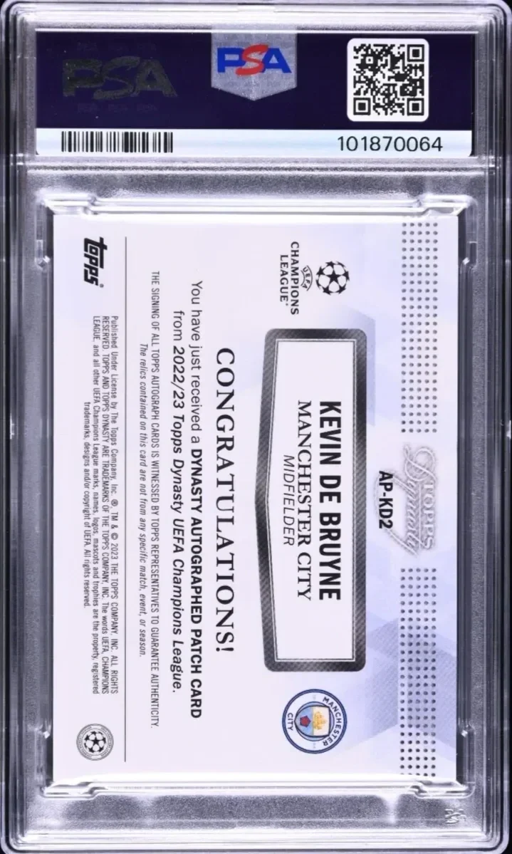 2022 Topps Dynasty UCL Gold Club Patch 1/1 Kevin De Bruyne — back