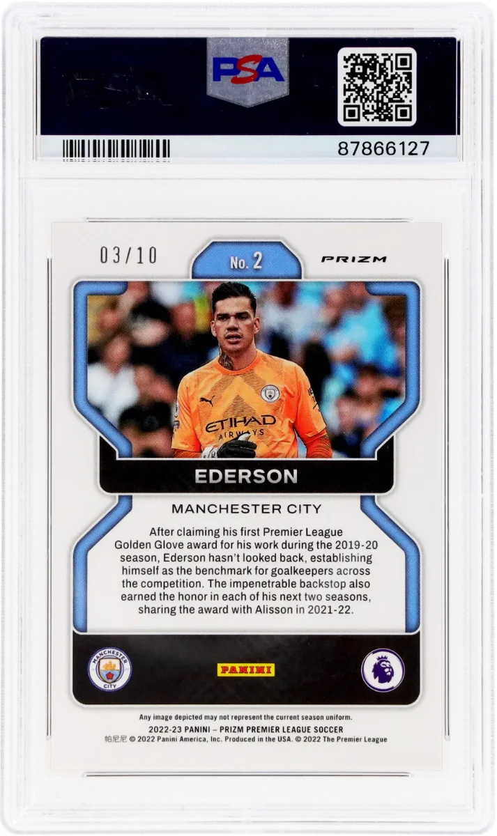 2022 Panini Prizm EPL Gold Prizm | Mancity Treble Year | Ederson #2 back