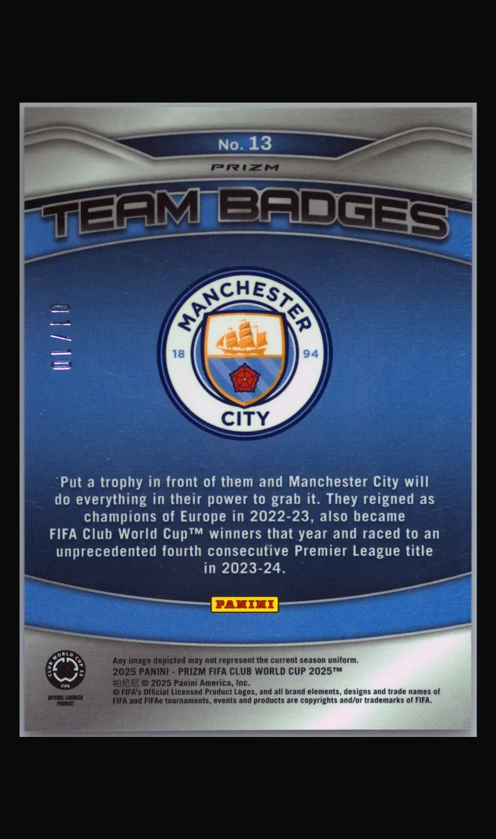 2024 Panini Prizm Gold Manchester City Club Badge back