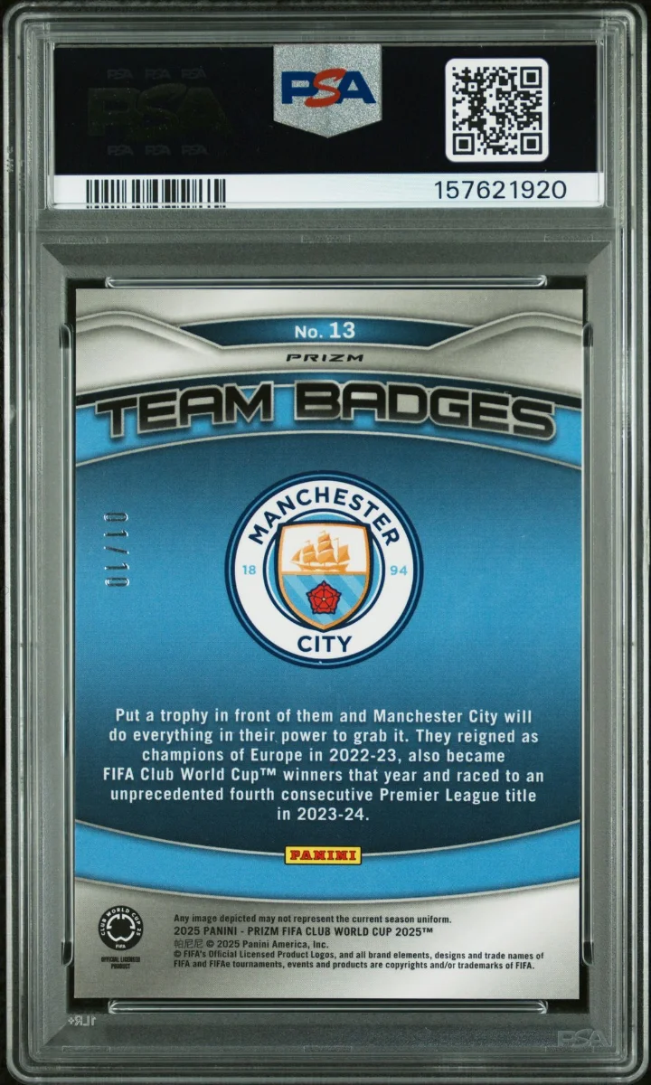 2025 Panini Prizm Gold Manchester City Club Badge PSA 10 — back