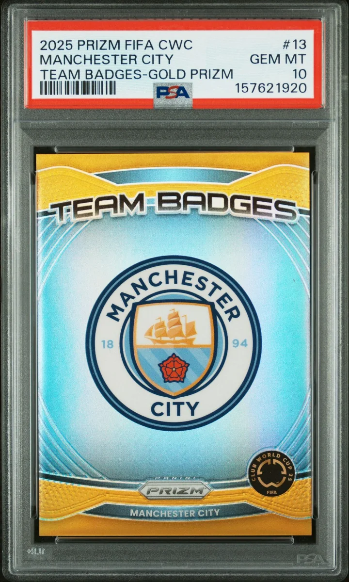 2025 Panini Prizm Gold Manchester City Club Badge PSA 10