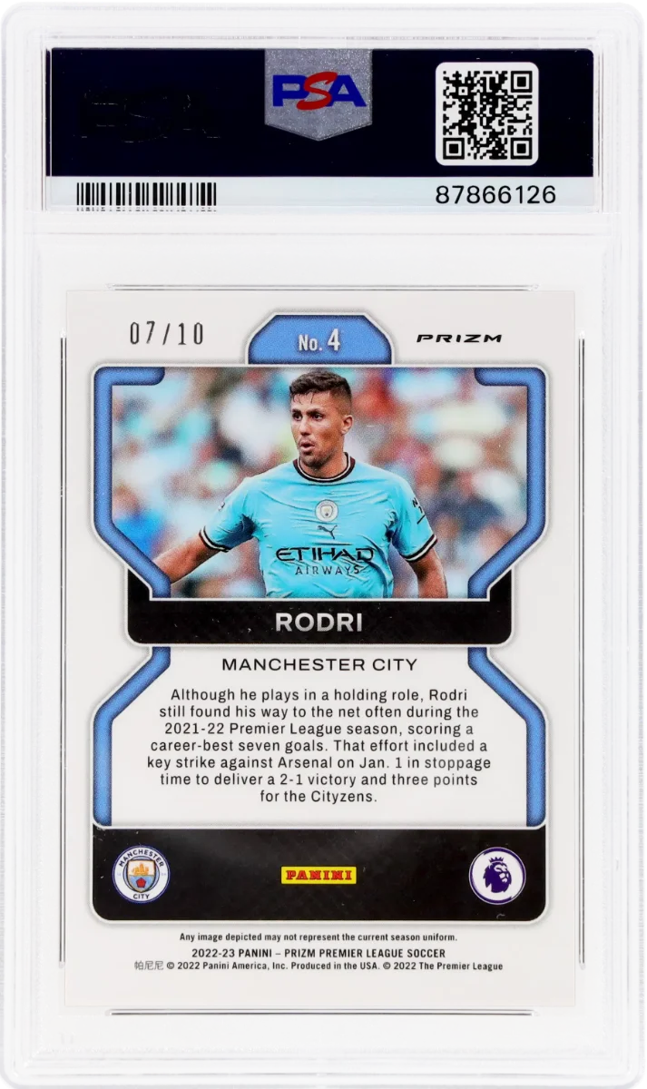 2022 Panini Prizm EPL Gold Prizm | Mancity Treble Year | Rodri #4 back
