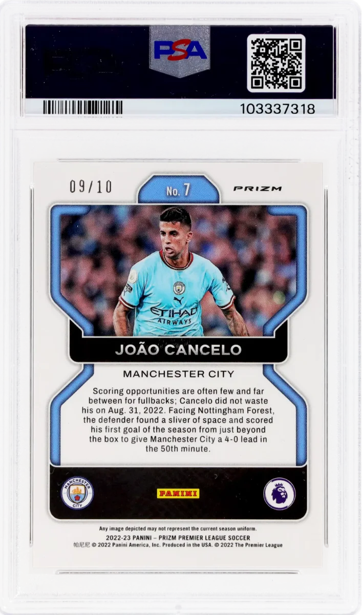 2022 Panini Prizm EPL Gold Prizm | Mancity Treble Year | Joao Cancelo #7 back