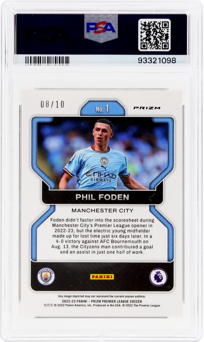 2022 Panini Prizm EPL Gold Prizm Mancity Treble Year Foden #1 back