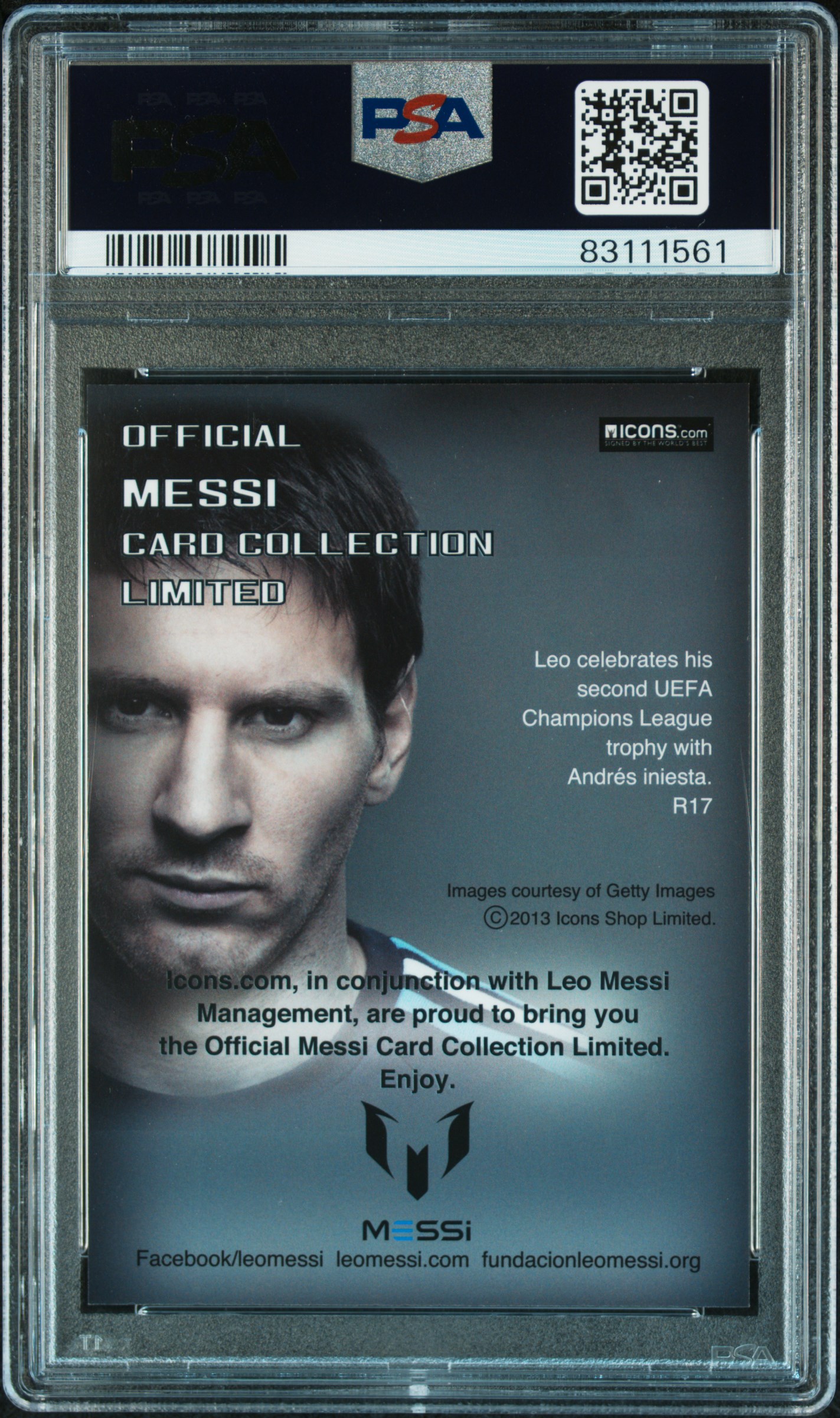 2013 Icons Lionel Messi (Limited Edition) PSA 10 UEFA Champ League Trophy  back