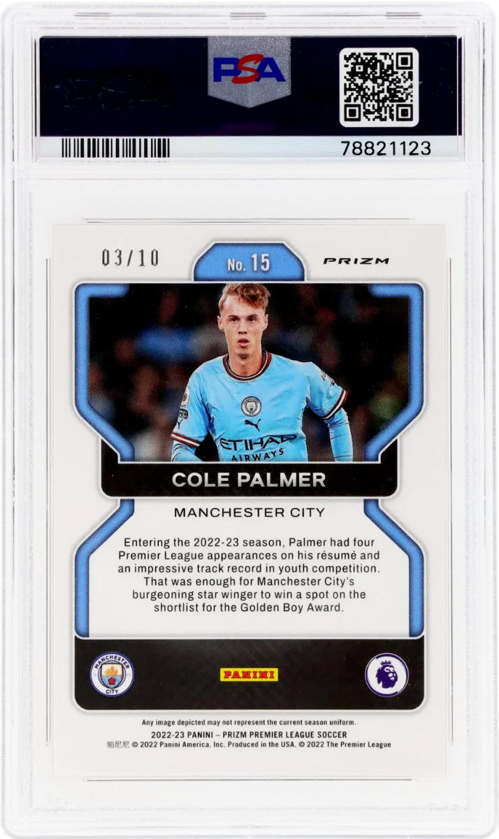 2022 Panini Prizm EPL Gold Prizm | Mancity Treble Year | Cole Palmer #15 back
