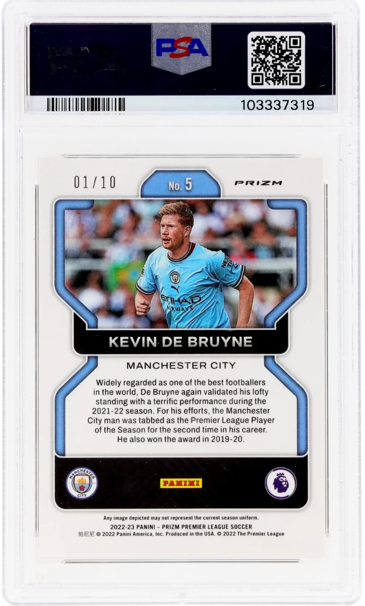 2022 Panini Prizm EPL Gold Prizm | Mancity Treble Year | Kevin De Bruyne #5 back
