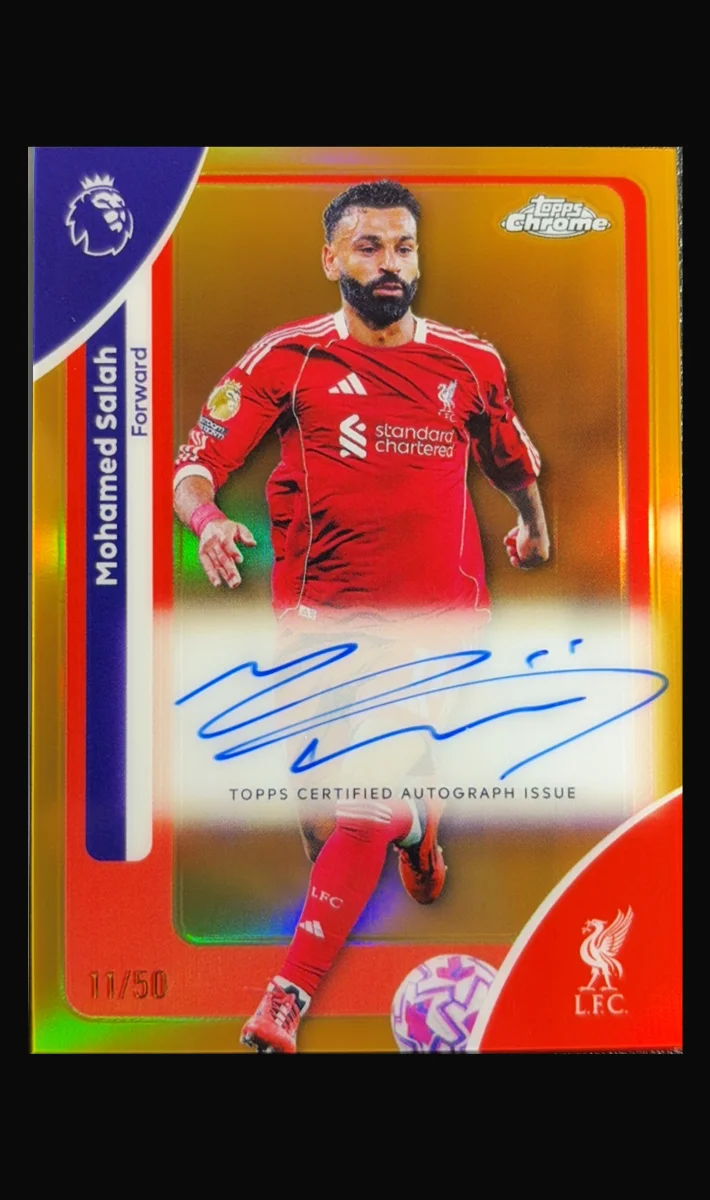 2026 EPL Topps Chrome Salah Gold 1st On Card Auto Jersey Number