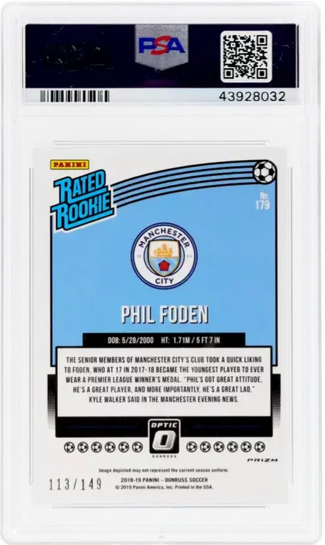 2018 Panini Donruss Foden Rated Rookie Optic Aqua PSA 10 #179 back