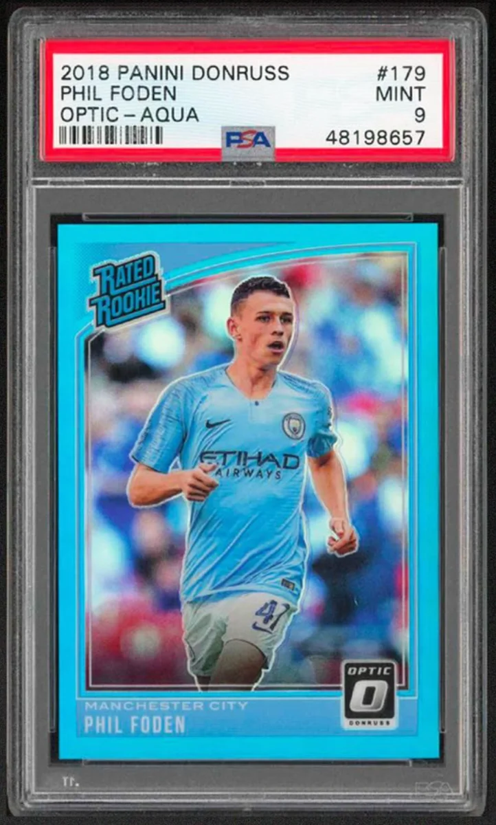 2018 Panini Donruss Foden Rated Rookie Optic Aqua PSA 9 #179 Jersey Number 47