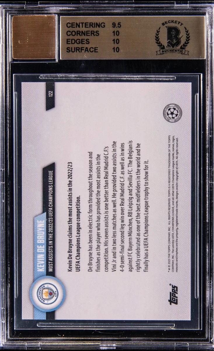 2022-23 Topps Now UEFA Club Competitions #122 Kevin Dr Bruyne Signed Card - BGS Pristine 10, Beckett 10 — back