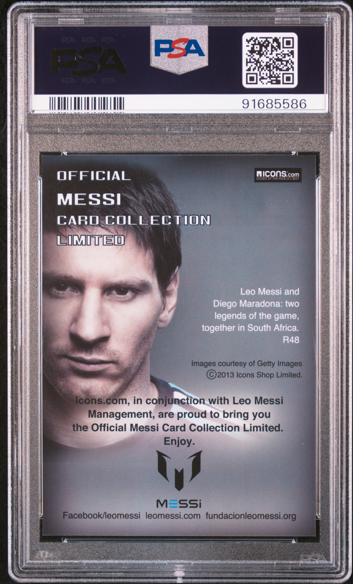 2013 Icons Lionel Messi (Limited Edition) PSA 10 Messi & Maradona  back