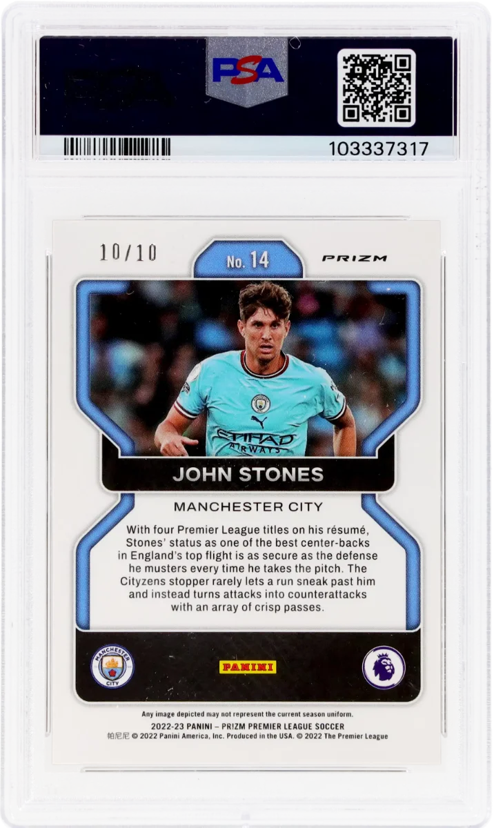 2022 Panini Prizm EPL Gold Prizm | Mancity Treble Year | John Stones #14 back