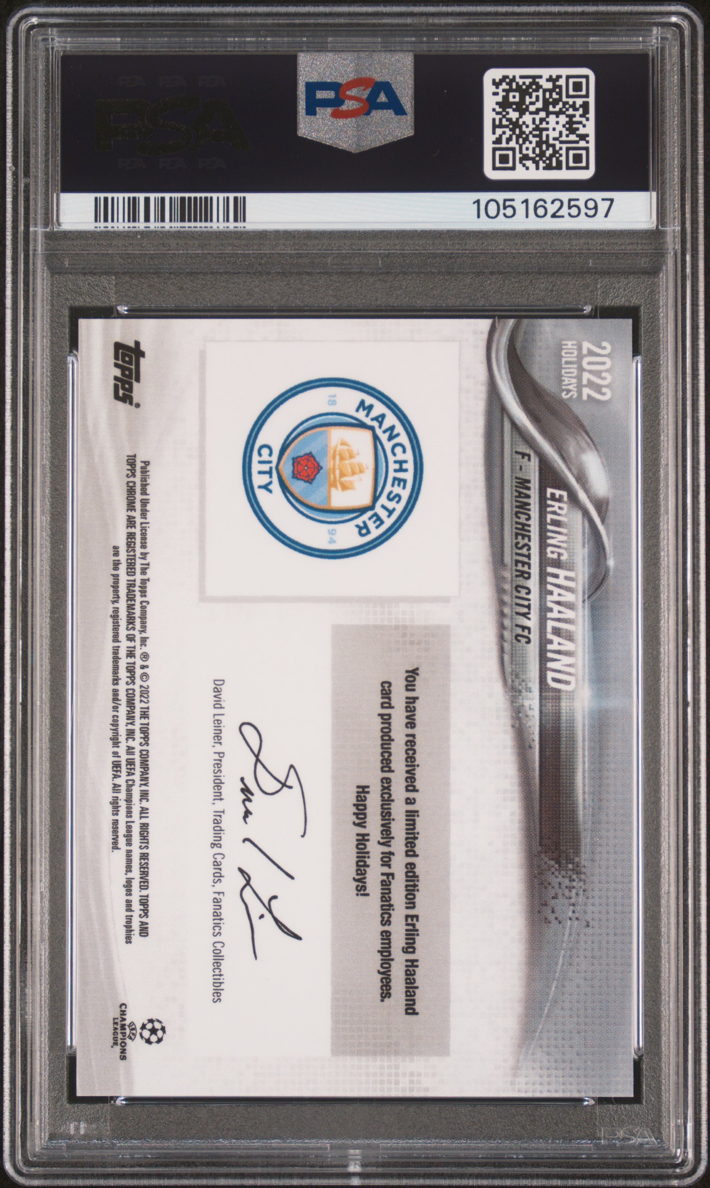 2022 Topps 2017 UCL Chrome Superfractor Erling Haaland 1/1 PSA 9 back