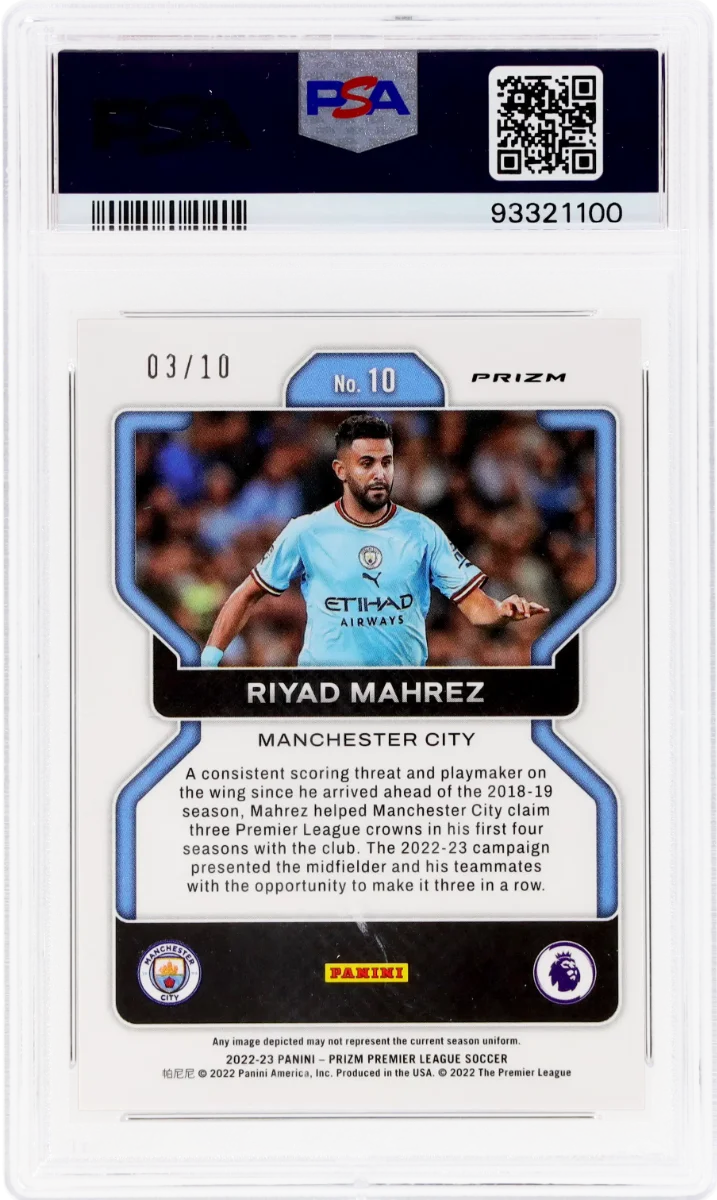 2022 Panini Prizm EPL Gold Prizm | Mancity Treble Year | Riyand Mahrez #10 back