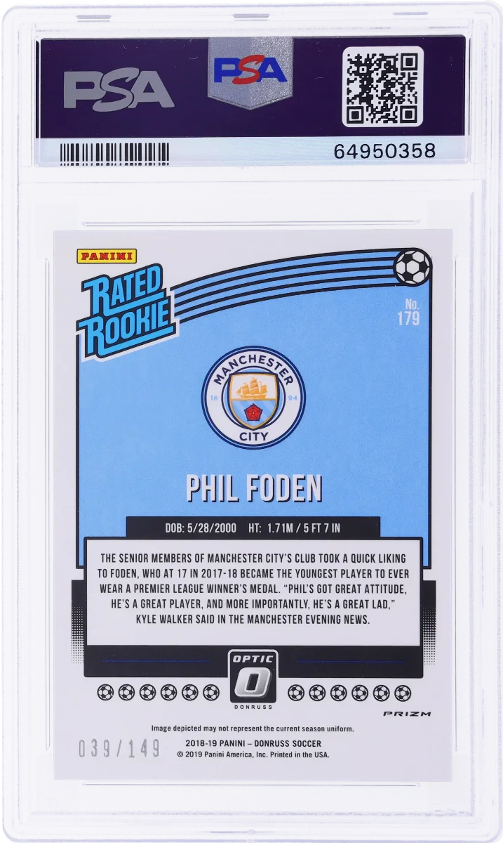 2018 Panini Donruss Foden Rated Rookie Optic Aqua PSA 9 #179 back