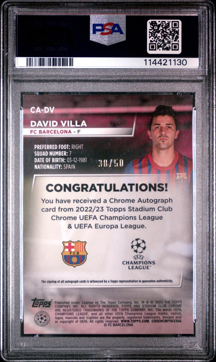 2022-23 David Villa Stadium Club Gold Auto back