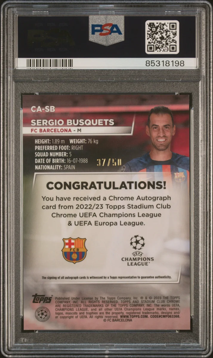 2022-23 Sergio Busquets Stadium Club Gold Auto — back