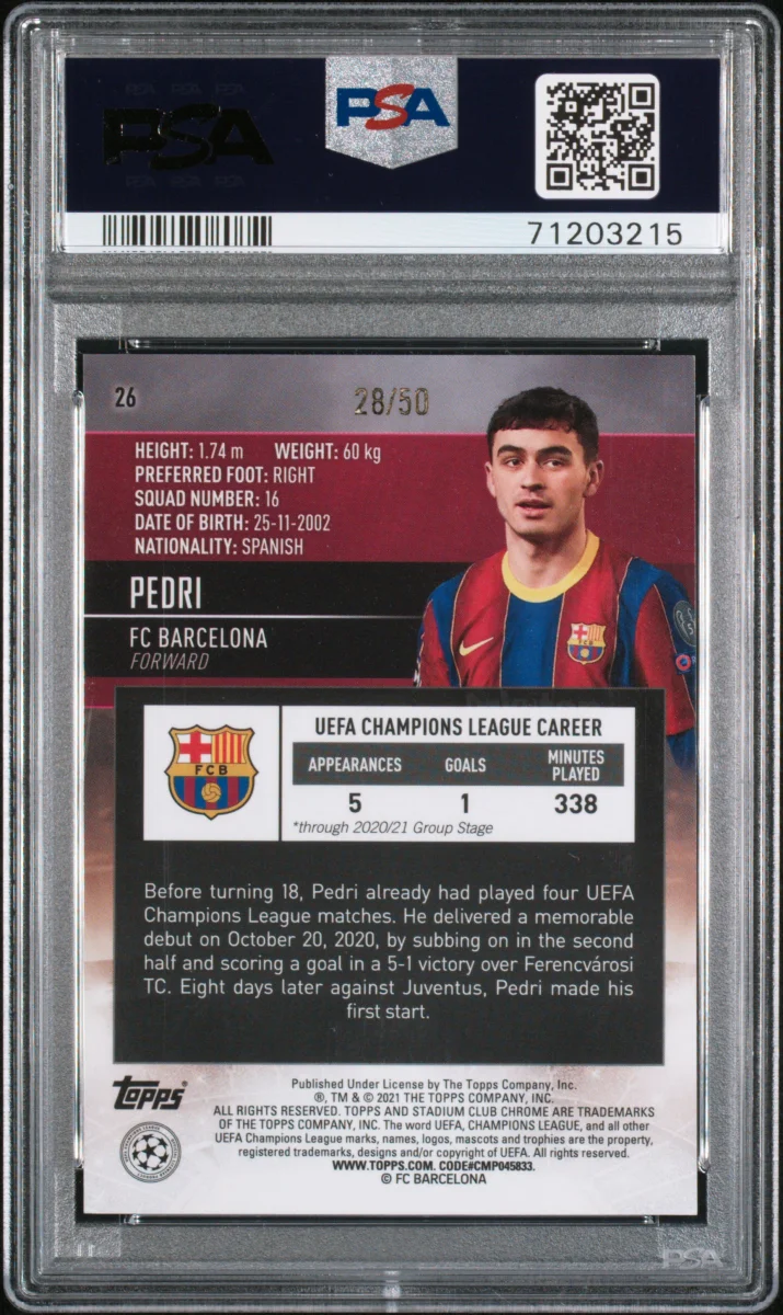 2020 Pedri Stadium Club Gold RC — back