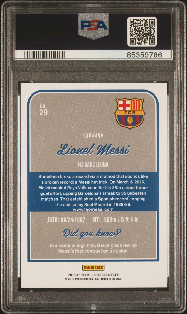 2016 Lionel Messi Donruss Gold back