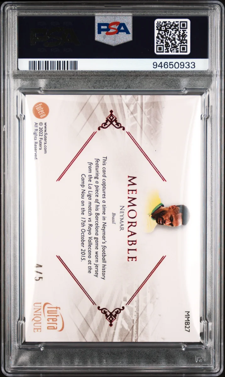 2022-23 Neymar Jr. Futera Unique Memorable Relic back