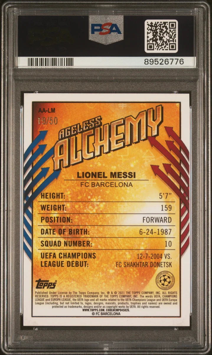 2020 Lionel Messi Merlin Ageless Alchemy Gold back