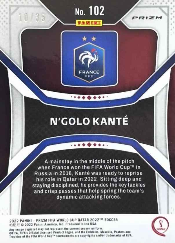 2022 Panini Prizm W/C Qatar N’golo Kanté Purple — back