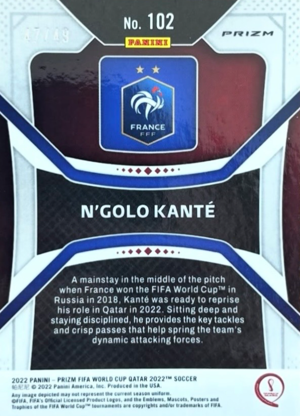 2022 Panini Prizm W/C Qatar N’golo Kanté Blue — back