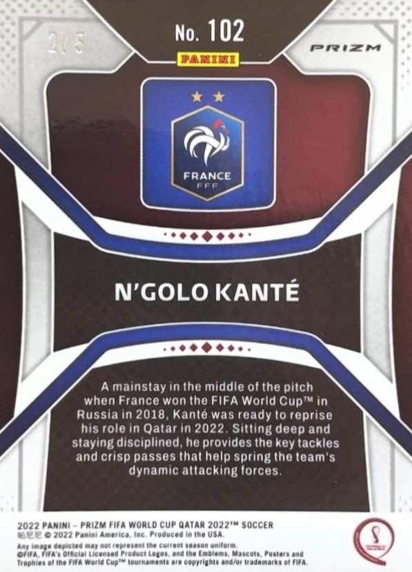 2022 Panini Prizm W/C Qatar N’golo Kanté Green — back