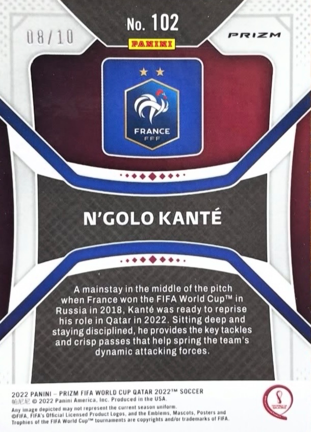 2022 Panini Prizm W/C Qatar N’golo Kanté Gold — back