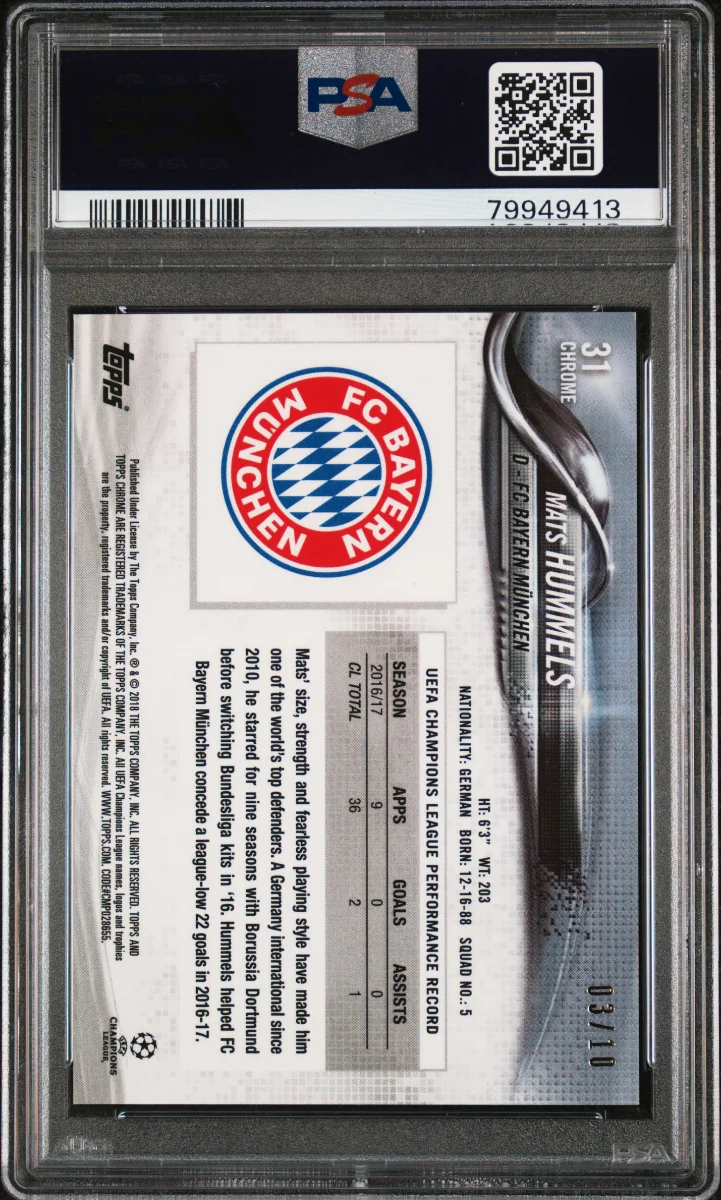 Mats Hummels 2017 Topps Chrome Red Refractor PSA 10 — back