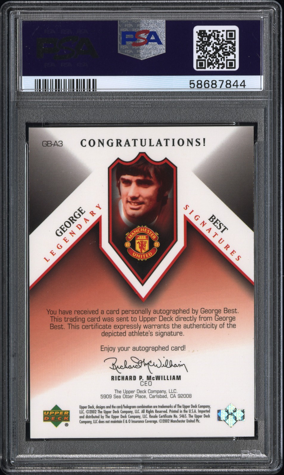 George Best 2002 Upper Deck Auto back