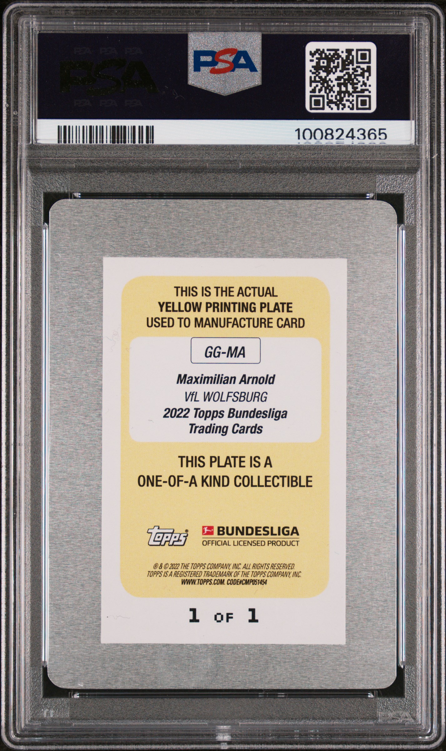 2021-22 TOPPS BUNDESLIGA MAXIMILIAN ARNOLD GLDN.GNRTN-YLW.PP 1/1 PSA AUTH. — back