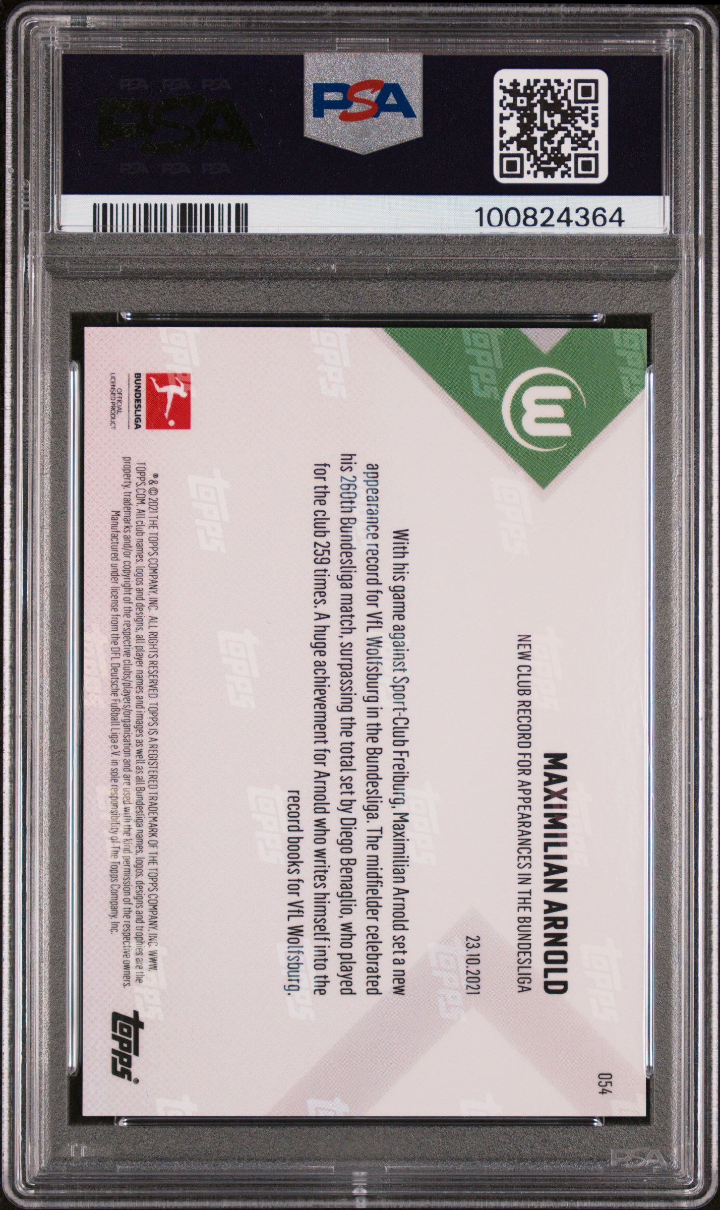 2021 TOPPS NOW MAXIMILIAN ARNOLD BUNDESLIGA-RED PSA 10 50/99 — back