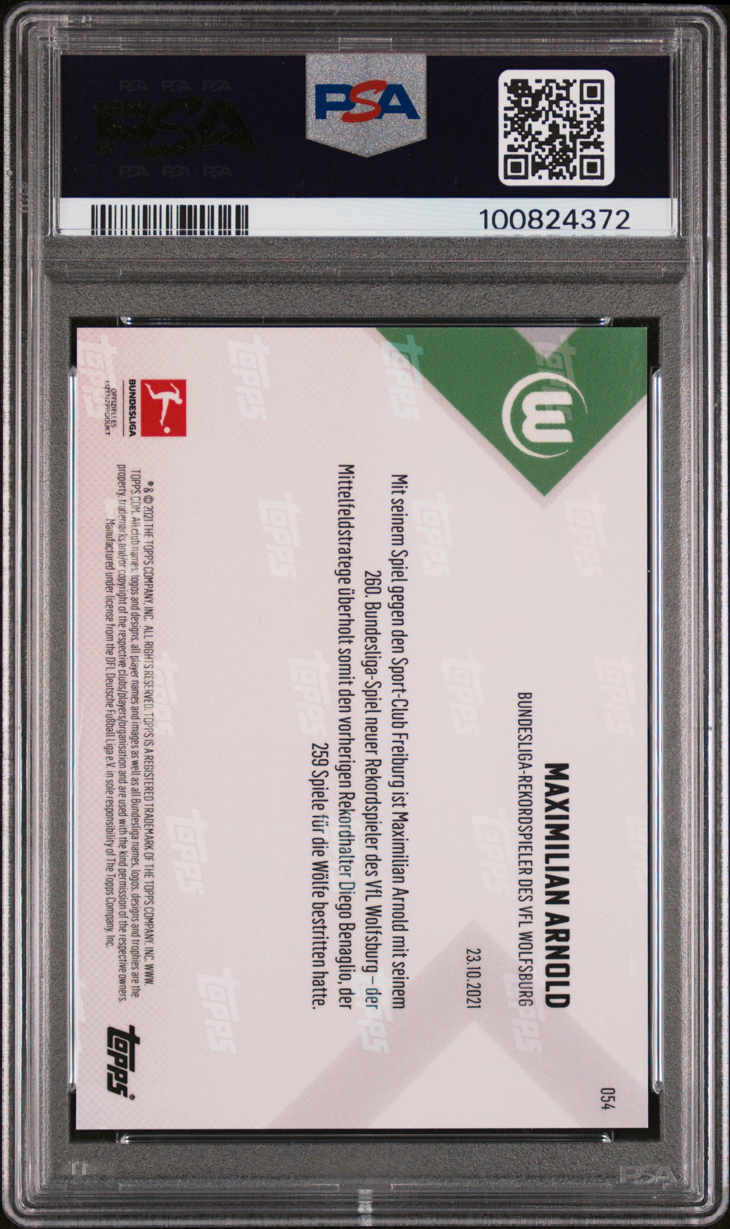 2021 TOPPS NOW MAXIMILIAN ARNOLD BUNDESLIGA-RED PSA 10 93/99 — back