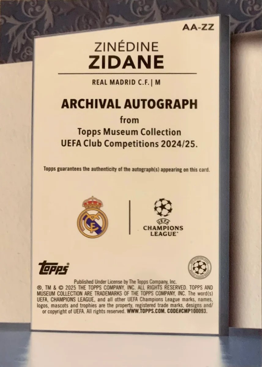 Zinedine Zidane - Topps Musem Collection 2024-25 - 1/1 — back