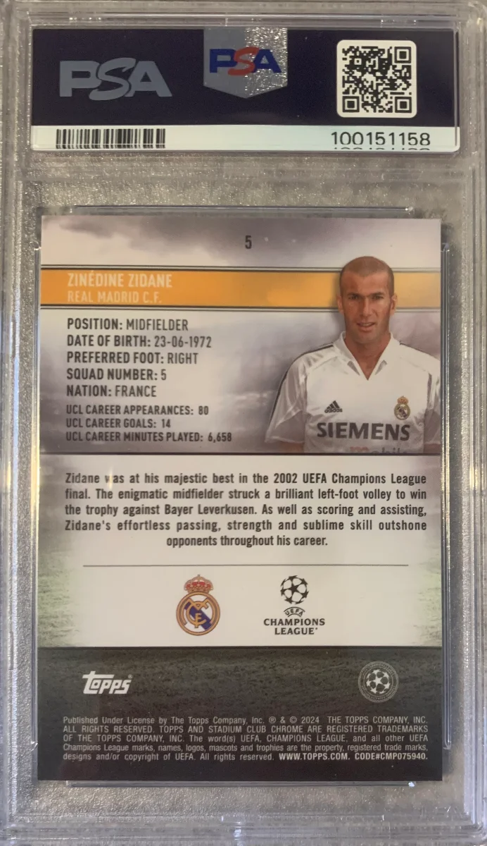 Zinedine Zidane 2023/24 Topps Stadium Club Chrome - Aqua Wave — back