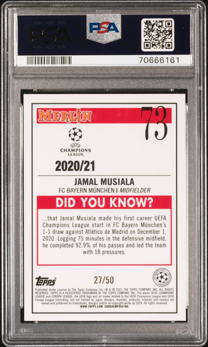 Jamal Musiala - 2020 Topps Merlin Chrome - Gold /50 — back