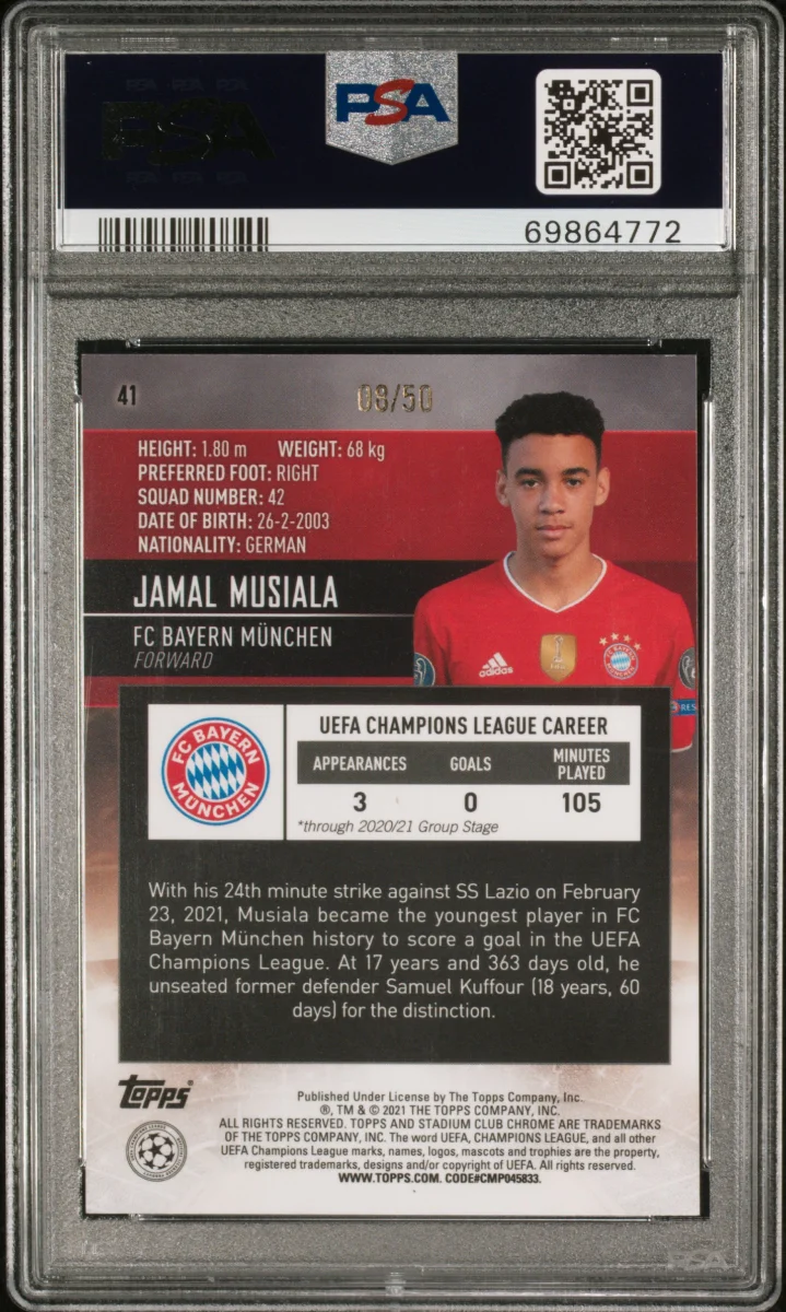 Jamal Musiala - 2020 Topps Stadium Club Chrome - Gold /50 — back