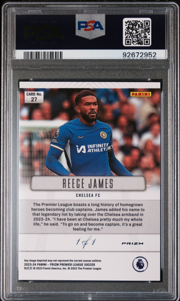 Reece James 2023-24 Panini Prizm Premier League Flashback 2012 Black Shimmer 1/1 — back