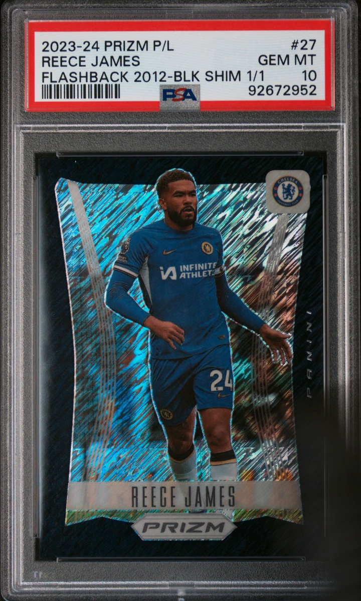 Reece James 2023-24 Panini Prizm Premier League Flashback 2012 Black Shimmer 1/1