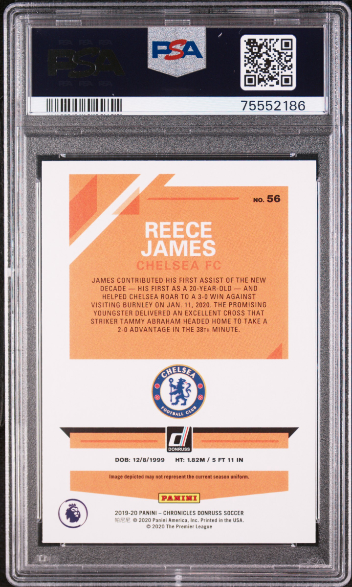 Reece James 2019 Panini Chronicles Donruss Premier League Press Proof Orange Laser — back