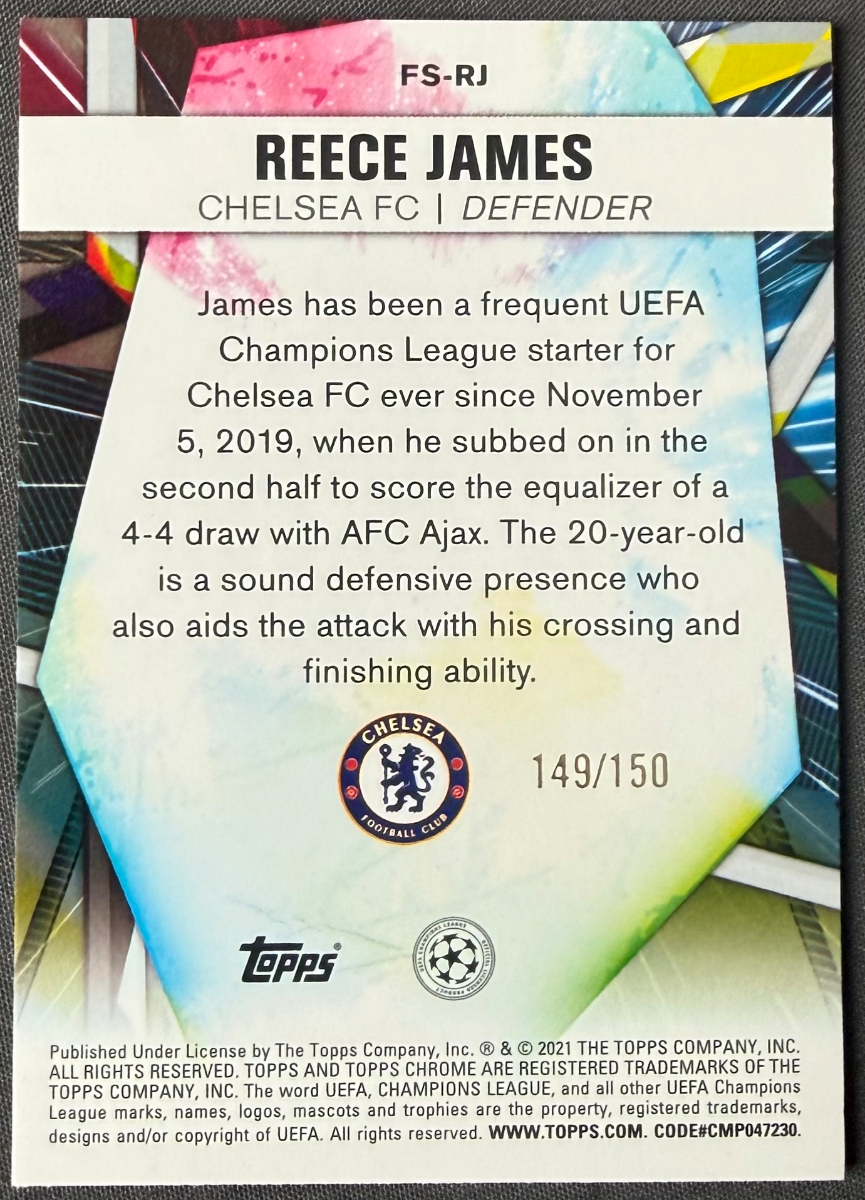 Reece James 2020-21 Topps Chrome UCL Sapphire Edition Future Stars Aqua — back